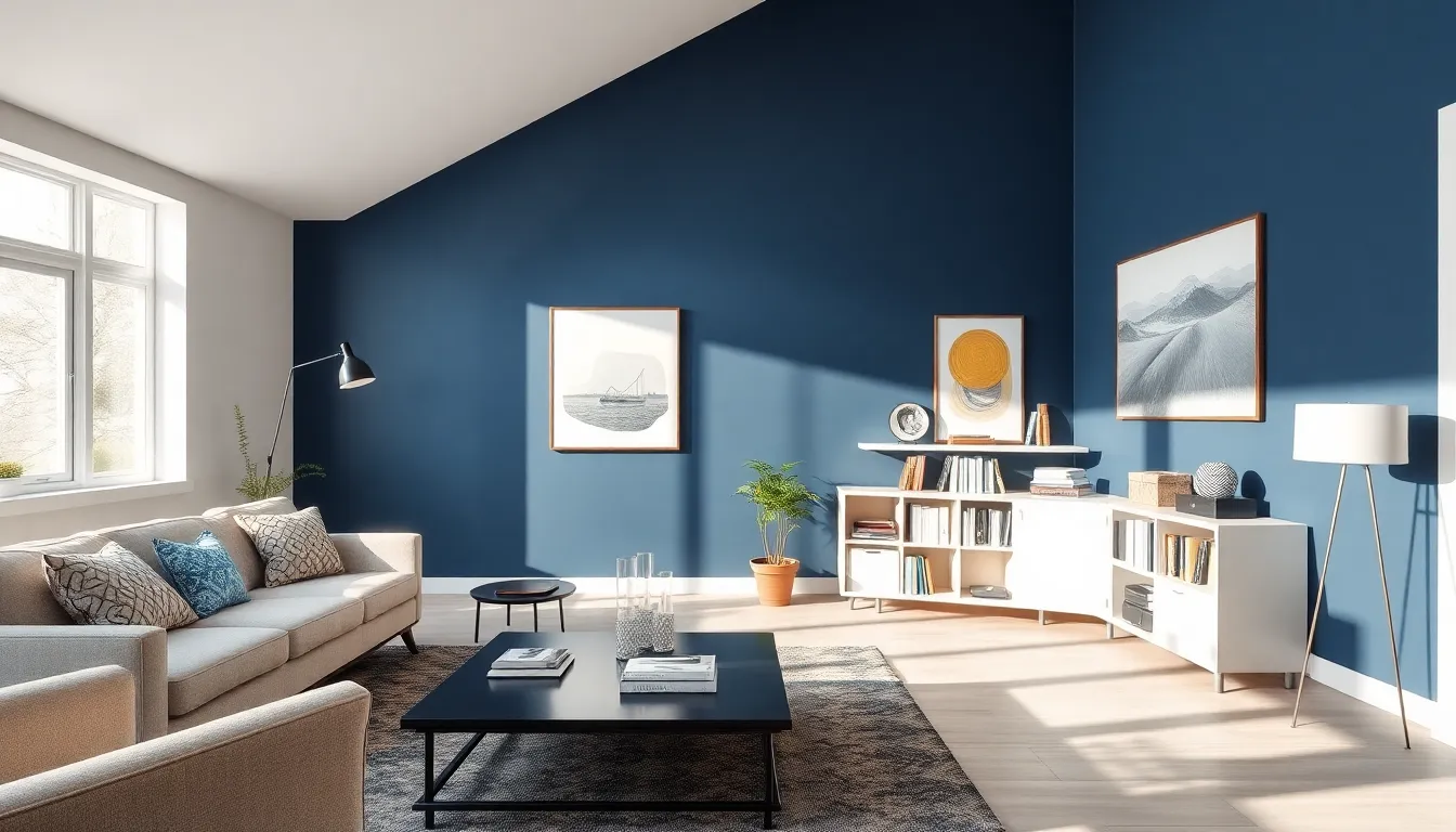 modern living room with creative wall design ideas.