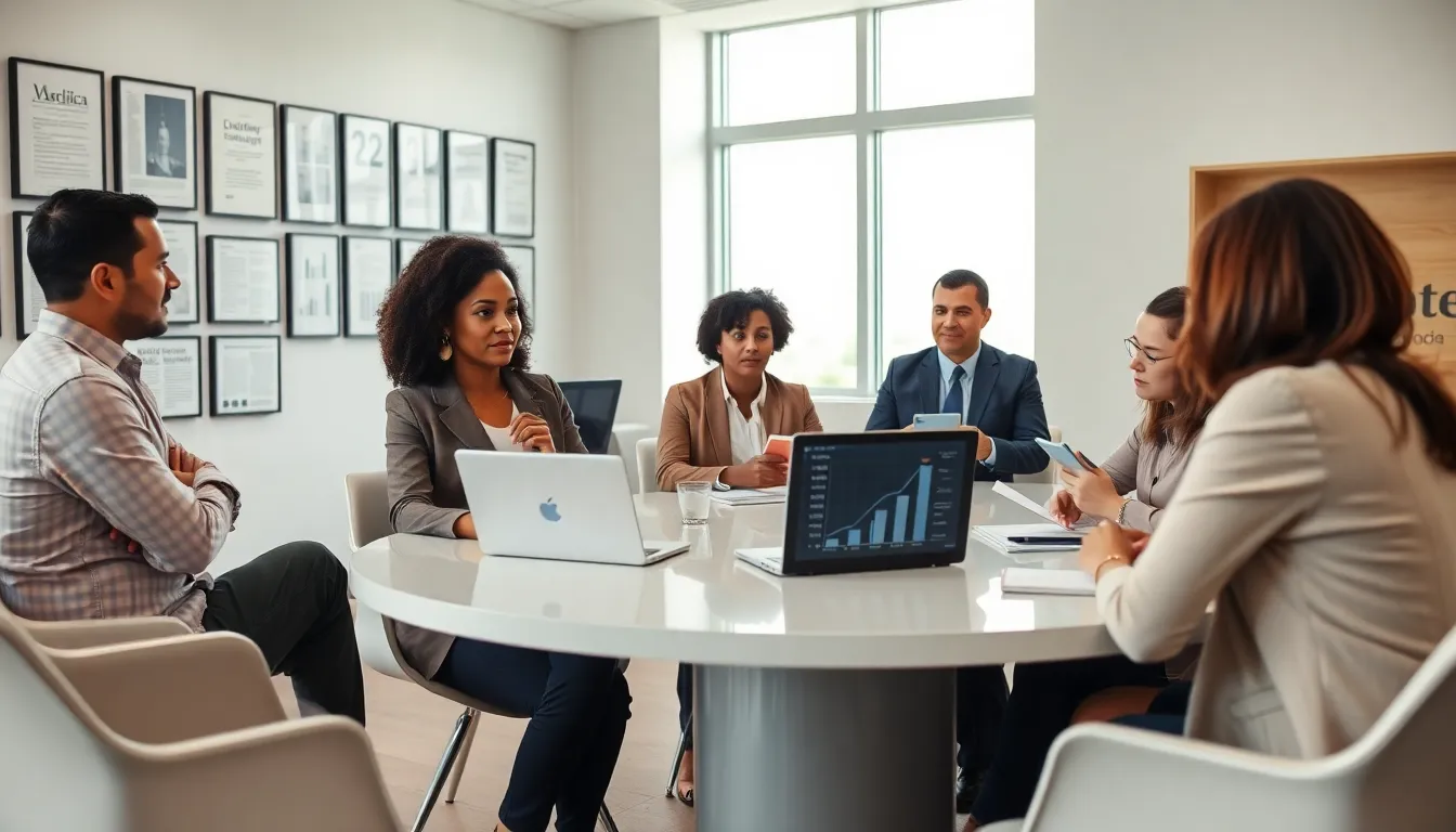 team of journalists collaborating in a modern editorial office.