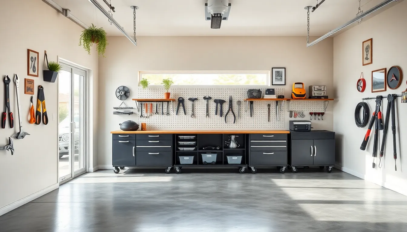 stylish interior garage with organized storage and modern design elements.